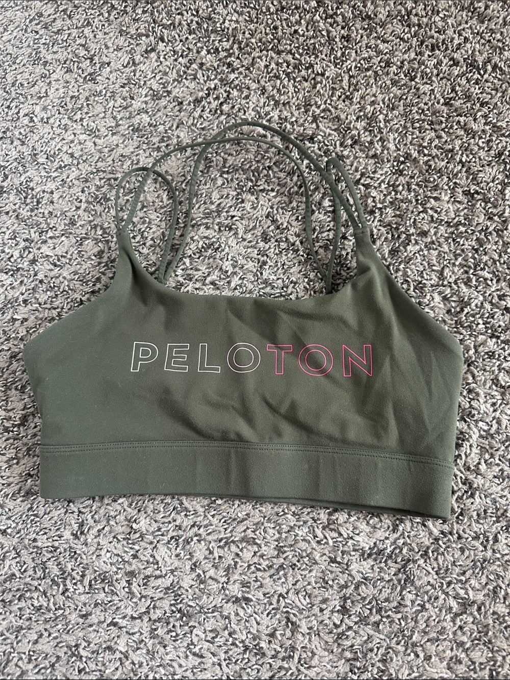 Peloton Olive Green Double-Strap Logo Sports Bra